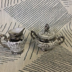 Bavaria Schirnding White Silver Floral Creamer & Sugar