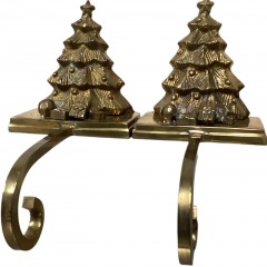 Pair of Brass Christmas  Tree Stocking Handers