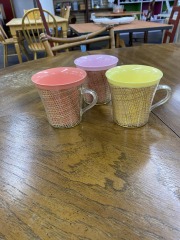 Vintage Raffia Ware Melmac Burlap Mug Set of 3