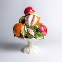 Italian Majolica Ceramic Fruit Centerpiece on Pedestal