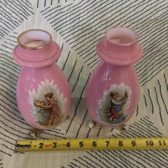 Set of antique porcelain vases, possibly from the late 19th century, featuring hand-painted scenes.