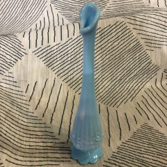 Vintage Fenton Blue Slag Swirl Glass Swung Bud Cabbage Rose Vase 10\u201d