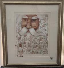 Framed \u201cChristmas Angels\u201d by John Mahnic, title\/artist signature in silver