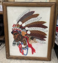 Vintage Tufted Native American Traditional Framed Art