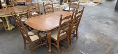 Vintage Solid Oak Farmhouse Dining room Table with 6 Chairs