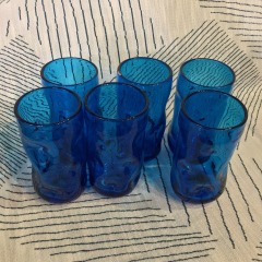 vintage set of six Blenko #418L cobalt blue tumblers.