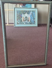 Mirror, Beveled Frame Teal with Bronze Accents