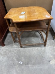 MCM Oak corner table w\/ bamboo legs