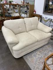 Ivory Leather Loveseat