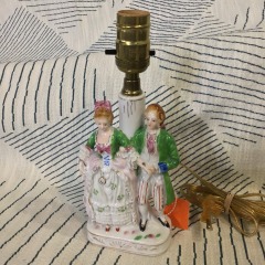 Vintage hand-painted porcelain table lamp Victorian or Colonial couple. Japan