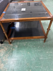 Wood frame\/glass insert side table