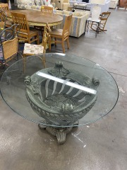 Leaf Motif Glass Dining Table