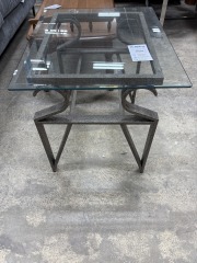 Metal frame\/glass top End Table
