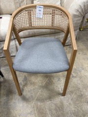 Grey chair with wood back