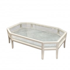 White Glass Top Coffee Table W\/ Marble Shelf