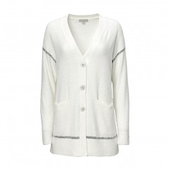 2550R9 | BAREFOOT DREAMS CozyChic Lite Contrast Stitch Cardigan | LARGE | WHITE