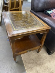 Vintage Leather-Topped Side Table