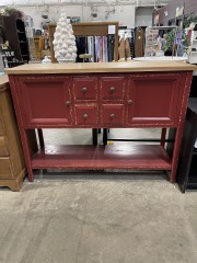 Charlotte Red Sideboard with Natural Oak Top