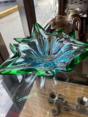 Murano Maple Leaf Blue\/Green Centerpiece