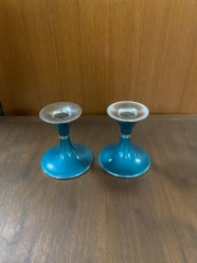 Emalox Blue Candle Holders