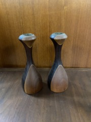 7\u201d H Teak Candle Holders Set of 2