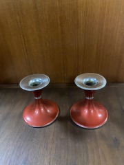 Emalox Red  Candle Holders