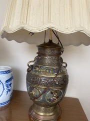Antique Lg Japanese Champleve Enamel Bronze Lamp