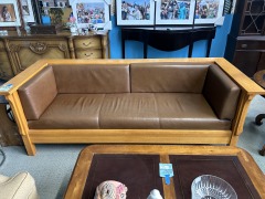 Mission Style Oak and Leather Sofa