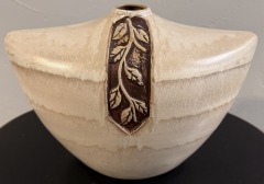 Unique Ceramic Vase, Tan with Etched Leaf Motif