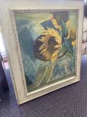 Original Handmade Sunflower Painting in Vtg Frame