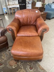 Burnt Orange Leather Chair&Ottoman
