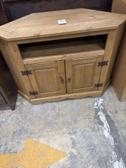 Corner Natural Wood TV Stand