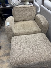 Gold\/Beige Textured Wide Arm Chair and Ottoman