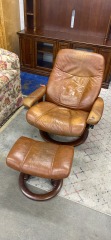 Ekornes Brown Stressless Recliner with Ottoman
