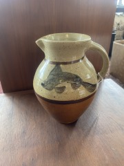 Hand blown  Studio Pitcher w\/  Koi Fish Motif Pottery