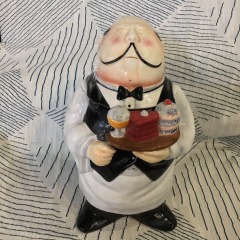 Vintage T. Flickinger Certified International Ceramic Butler\/Waiter Cookie Jar