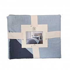 2223 G2 | SOUTHERN LIVING Simplicity Duo Cotton & Linen Fringed Reversible Duvet Cover | KING | BLUE
