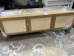 Modern TV Stand w\/ Rattan Doors
