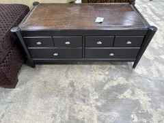 4 Drawer Black\/Faux Leather Top Entertainment Center
