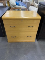 Blonde Wood Finish Lateral Two Drawer Filing Cabinet