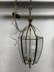 Vtg 4-Light Gold & Glass Swag Fixture