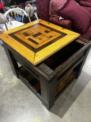 Square wooden table w\/ sliding top 3058