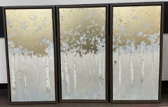 Modern Abstract Gold Tree Landscape Triptych