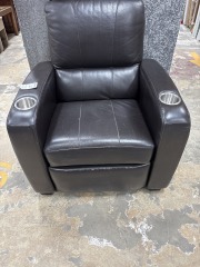Brown Leather Recliner with cup holders (wear on side)