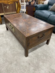 Bohemian Studded Leather Top Coffee Table with Storage