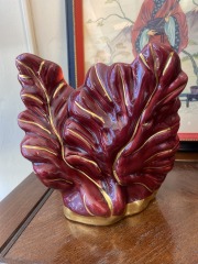 Vtg Burgundy Ceramic  Light W Gilting Leaf Accents