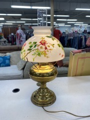 Rayo Brass Pink Floral Milk Glass Lamp