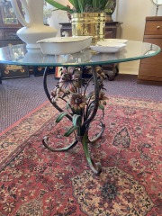 MCM Tole Painted Flowers Metal Side Table