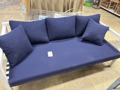White Malibu Daybed w\/ Navy Blue Cushions