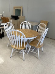 Oak\/White Round Dining Set